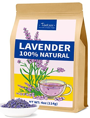 TeeLux Dried Lavender Flowers Tea 114g Edible, Vegan, Natural Culinary Grade Lavender Buds, Fragrant, Caffeine Free Herbal Tea, Drinking, Bags or Satchets, Cooking, Baking