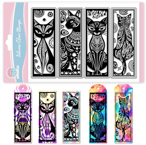 GLOBLELAND Art Cat Lesezeichen Klare Stempel Mandala Katzen Silikonstempel Ägyptische Katzen Transparente Stempel Für DIY Scrapbooking Und Kartenherstellung Fotoalbum Journal 6.3x4.33Zoll