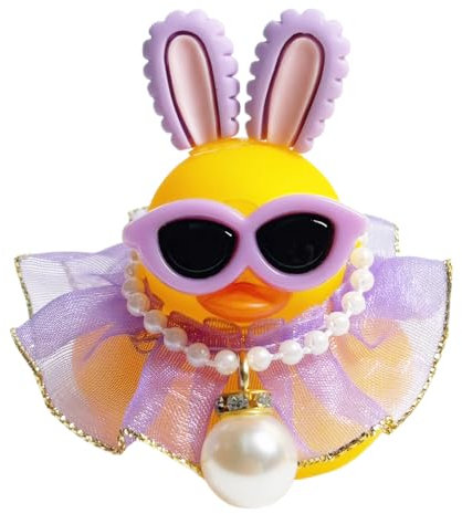 Quietscheente Gummi Quietscheente Rubber Duck Gummi Ente Auto Ornament Rubber Duck, Badeente Lustig mit Mini Krone Rock Gläser Nette Prop (Gelb)