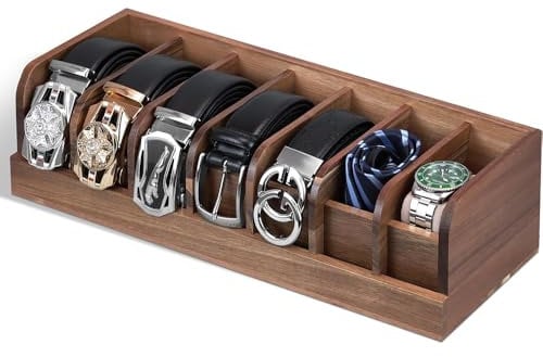 Niciksty Gürtel Aufbewahrung Aus Bambus, 7 Fächer Gürtel Aufbewahrungshalter für Closet Drawer, Gürtel-Aufbewahrungsbox Ausstellungsständer für Männer Frauen, Braun