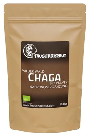 Chaga Pilz Bio Pulver – Premium Qualität aus Wildsammlung (200g) Vitalpilz aus Estland für Pilzkaffee & Tee - Chaga Pilz kaufen von Tausendkraut