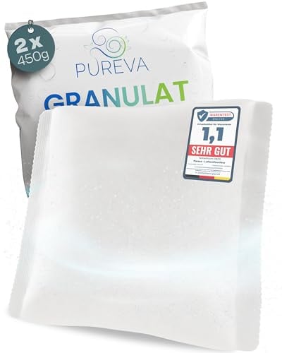 PUREVA Luftentfeuchter Nachfüllpack mit 2x 450g Granulat [NEUESTE FORMEL] | Nachfüllpack mit hochwirksamem Luftentfeuchter Granulat - Entfeuchter Granulat neutralisiert Gerüche & beugt Schimmel vor