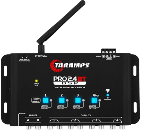 Taramps Pro 2.4 BT Bluetooth DSP Crossover Full, Digital Signal Processor, Car Audio Equalizer with App, Gain up to 9V, 15 Band Graphic Equalization, 12 preset EQ, 2 in and 4 Out, High Level Input