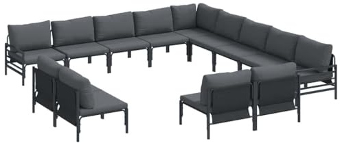 vidaXL Garden Sofa Set with Cushion 13 pcs Anthracite Steel, Outdoor Furniture Set, Breathable Material, Durable, Removable Covers, Patio Lounge, Garden Ensemble for Relaxation