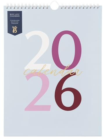 Busy B - Busy Life Wandkalender 2026 - Januar bis Dezember - Blauer Grafik-Kalender 2026 - mit Monatenansicht, 12 Monatstaschen, Platz für Notizen, To-do-Listen und Aufhängehaken