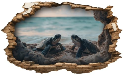 Samunshi® Wandtattoo Wandriss mit Baby Schildkröten Fenster in andere Welt Portal Wanddekoration Wandsticker für Kinderzimmer Wohnzimmer Wanddeko Küche 30x18cm