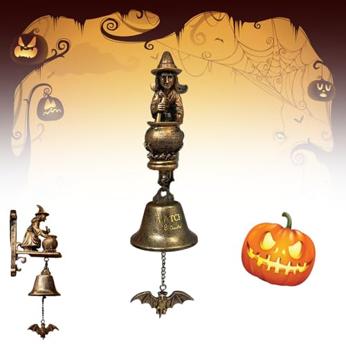 Vintage Witch Doorbell Hanging Decor, Halloween Functiona Cast Iron Mounted Entrance Bells Hangers for Porch Front Garden Yard Outdoor Indoor Protection Door Gothic Decoration, Festival Gift
