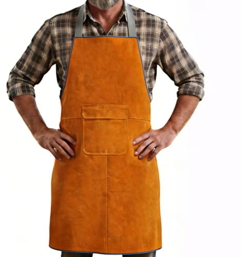 Zymuegist Leather Welding Work Apron, Heat and Flame Resistant with Quick buckle, Size 34.3x23.2 Inch