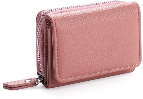 RRANCharltu Geldbörse Damen klein Leder Mini Portemonnaie,Dunkelrosa | Kleiner Geldbeutel Damen,Portmonee Kunstleder,Geräumiges Reißverschluss-Münzfach,6 Kartenfächer,Brieftasche,Kompakt & Leicht