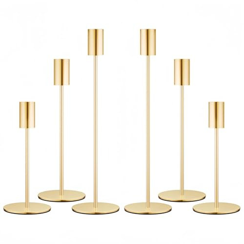 Sitbfoam Kerzenständer 6er Set,Kerzenständer Stabkerzen 23/28/33CM,Hoch Kerzenleuchter,Perfekt für romantische Abendessen, Jubiläum und Hochzeitszeremonien -Gold