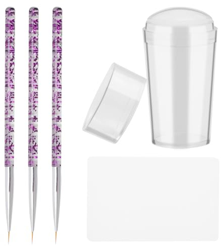 GZRXIOUS Nagel Stempel Nagelpinsel Set 5 Stück, Silikon Nagelstempel mit Schaber,3 Nail Art Pinsel French Nails Set Nagel Stempel Werkzeug für Zuhause und Reise DIY Nageldesign