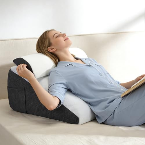Coussin de Lecture pour lit, Mémoire de Forme, Rehausseur Matelas Adulte, Coussin Anti Reflux, Oreiller Triangulaire Ergonomique pour Soutien des Jambes, Douleurs Dorsales