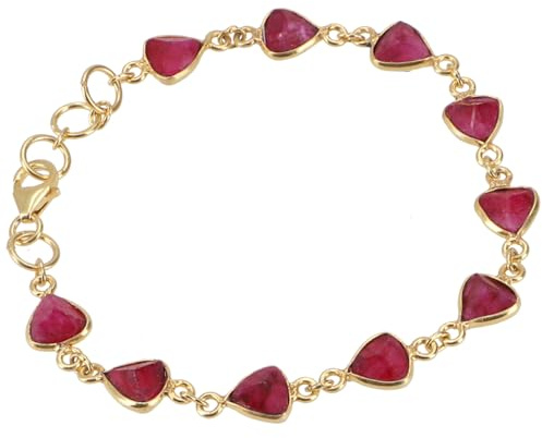 Indisches Boho Armband, vergoldetes Sterling Silber mit Steinen, Rubinquarz