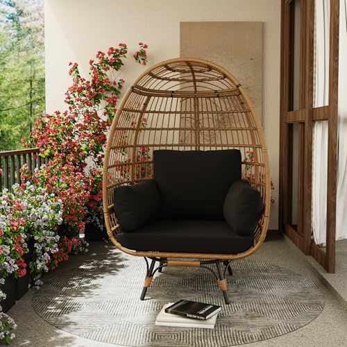 Aptliton Oversized Wicker Egg Chair for Outdoor Garden, Rattan Effect Lounge Chair with Thick Padded Cushion and Heavy Duty Steel Frame, 350LBS Capacity Seating for Patio Balcony Living Room