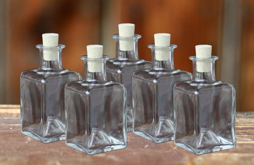 condecoro 5X Glasflasche Picasso 200ml Leere Flaschen mit Korken, zum selbst Abfüllen, 0,2l Liter, Likörflasche Schnapsflasche Ölflasche, 5 Stück