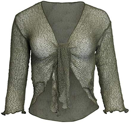 LADIES PLAIN KNITTED CROPPED TIE UP BOLERO SHRUG TOP - MASSIVE RANGE OF COLOURS FIT ALL SIZES (Fern)