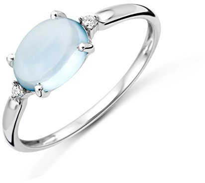MIORE Ring Damen Weißgold 9 Karat / 375 Gold Blauer Topas mit Diamant Brillianten