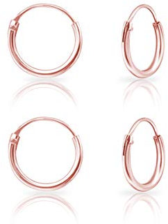 DTPsilver® 2 Paare WINZIGE Creolen Ohrringe 925 Sterling Silber Rosen-Gold überzogen - Knorpel/Wendel/Tragus - Dicke 1.2 mm - Durchmesser 10 mm