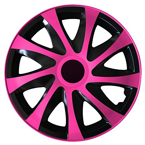 (Farbe & Größe wählbar) 15 Zoll Radkappen, Radzierblenden Draco Bicolor (Schwarz/Pink) passend für Fast alle Fahrzeugtypen (universal)