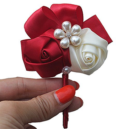 Fouriding Bräutigam Anstecknadel Boutonniere Boutonnièr Braut Blumen Corsage Brosche Hochzeitsanstecker der Männer für herren Hochzeit Anzug Bankett Partei Weinrot 2 Stück