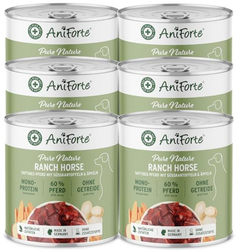 AniForte Hundefutter Nass RanchHorse 6 x 800g – Nassfutter für Hunde, Frisches Pferd mit Gemüse & Früchten, hoher Fleischanteil, Natürliches Hundenassfutter getreidefrei