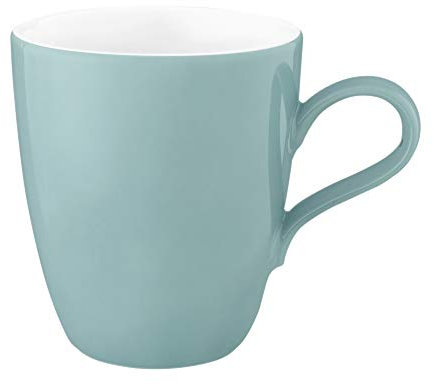 Seltmann Weiden Life Fashion Green Chic Henkelbecher, 400 ml, Einfarbige Kaffeebecher mit Henkel, Mix & Match Geschirr, Spülmaschinen- & Mikrowellenfest, Porzellan, Türkis/Weiß