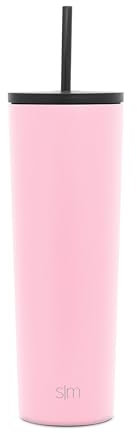 Simple Modern Isolierter Becher mit Strohhalm und Deckel | EiskaffeeBecher Wiederverwendbare EdelstahlWasserflasche Thermobecher | Classic Sammlung | 830ml | Blush