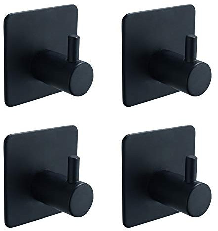 Celbon 4 Stk. Selbstklebend Handtuchhaken Schwarz Bademantelhaken Haken Wandhaken Edelstahl rostfrei Bad und Küche, Handtuchhalter Kleiderhaken Ohne Bohren…
