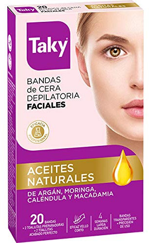 Taky Kit de Depilación Facial con Cera Natural 24 Tiras para Cara de 72 ml, Depilación Facial Unisex para Adultos