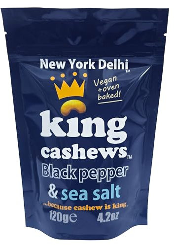 King Cashews, Cracked Black Pepper and Sea Salt Oven Baked Cashew Nuts, Vegan Friendly and Gluten Free. 120g Pack