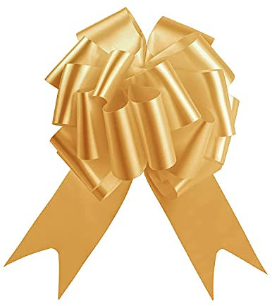 SHATCHI Large 30mm/3cm Ribbon Pull Bows for Party Wall, Gift Wraps, Christmas Trees, Wedding, Birthday Hampers Decoration Florist, Gold, 10pcs