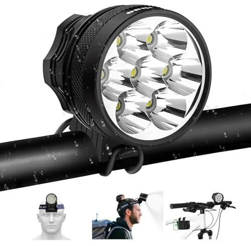 Weihao Bike Lights for Night Riding, Waterproof Bicycle Headlight, Super Bright 10500 Lumen 7 LED Bike Headlight, 9600mAh Bicycle Front Light, Rechargeable Headlamp Flashlight for Camping Outdoor