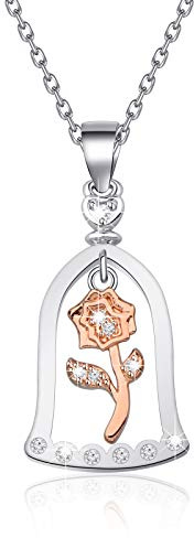 Collana con ciondolo a forma di rosa con ciondolo a forma di fiore di bellezza romantico e bestia, principessa, festa della mamma, San Valentino, regalo di compleanno per ragazze, Small,