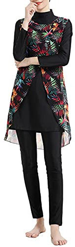 YouNaiJia Muslim Swimsuits for Women Floral Modesty Swimwear Islamic Hijab Burkini Beachwear Tankini Swimming Suit (Y1, L)