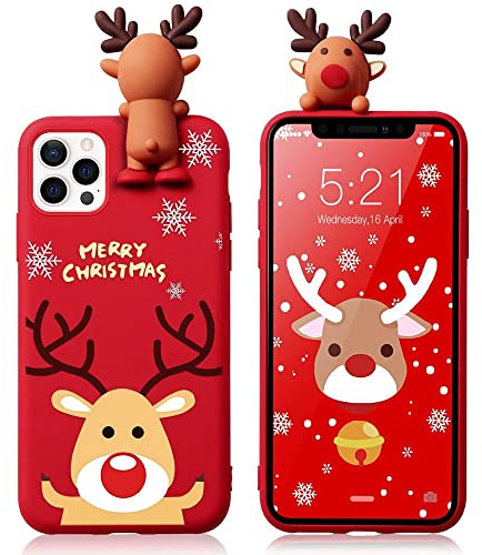 Esakycn Christmas Case for iPhone 13 Pro Max, Phone Case Silicone Red 3D Doll Toy with Design for Girls Women Slim Shockproof Soft Cute Cover Skin for Apple iPhone 13 Pro Max 6.7 inch. Elk