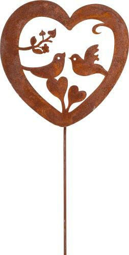 Outdoor Rustic Rusty Metal Spike Love Birds Heart Garden Plaque Silhouette Ornament