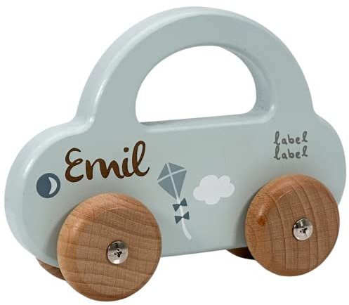 Holz Spielzeug Auto blau - personalisierbar I Geschenk zur Geburt & Taufe I Handmade Holzspielzeug ab 1 Jahr I Personalisierte Geschenke Baby I Holzauto mit Name & Geburtstdaten