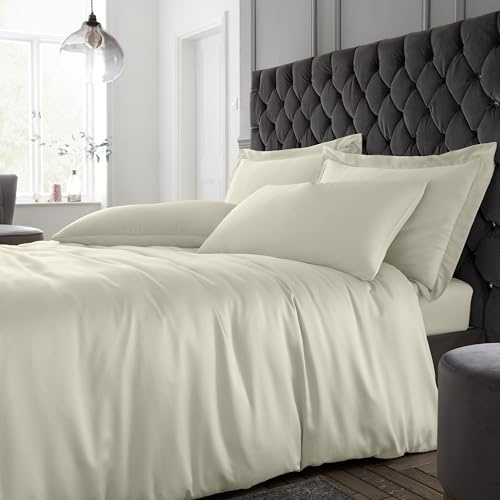 Catherine Lansfield Silky Soft Satin King Duvet Cover Set with Pillowcases Champagne Gold