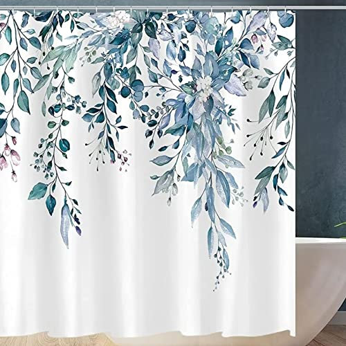 Ezmine Floral Shower Curtain Waterproof Plant Bath Decoration Leaves Washable Bathroom Curtain Decor Quick-Drying Shower Curtain for Bathroom with 12 Hooks 180x180cm (71x71)