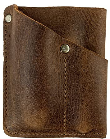 Hide & Drink, Front Pocket Wallet Handmade from Full Grain Leather - Multitool Pouch, Card Holder, Money Organizer, Travel Accessories - Bourbon Brown, Bourbon Brown, Vintage
