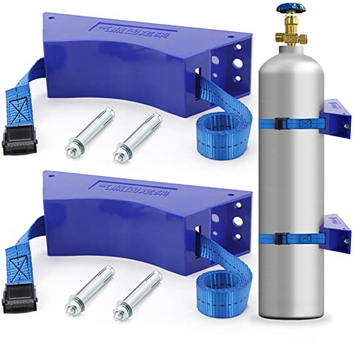 TECWAP XZ007 Lot de 2 supports muraux pour réservoir de propane avec vis et chaîne de sécurité 10,2 à 30,5 cm Bleu