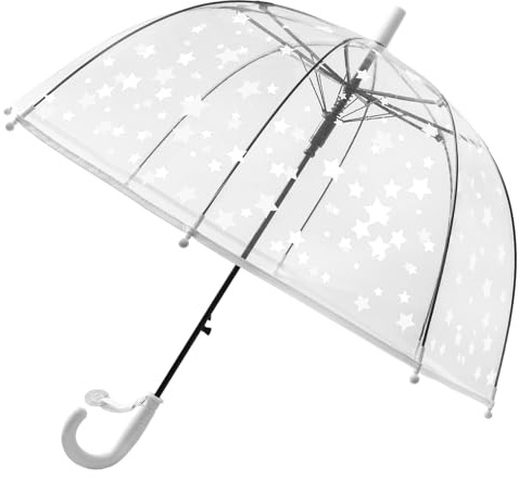 ThreeH Kinder-Regenschirm mit Sternendruck, Transparent, mit Leuchte, Griffen und Schwarzem Wasserdichtem Gestell in Kindergröße