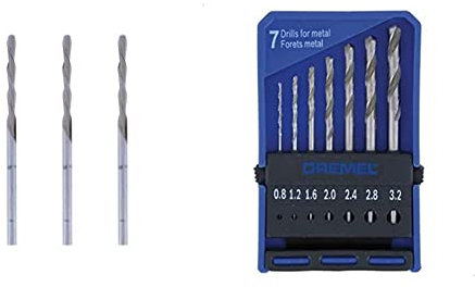 Paquete múltiple de brocas espirales Dremel 561, 3 brocas con un diámetro de corte de 3,2 mm & 628 - Brocas de precisión, Juego de accesorios con 7 brocas multiuso para herramienta rotativa