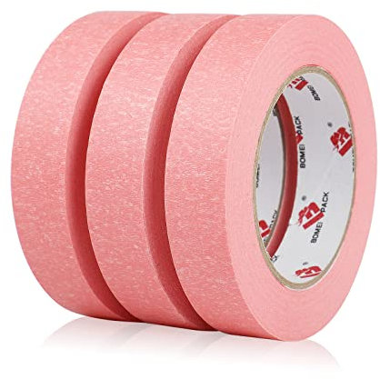 BOMEI PACK Lot de 3 rouleaux de ruban de masquage de peinture 24 mm x 50 m, Rose Ruban Adhésif de rénovation, Ruban crêpe pour peindre, vernir, rénover
