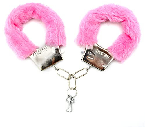 HENGBIRD Flauschige Handschellen Mit 2 Schlüsseln - Plüschtier Metall Pelz Polizei Kostüm Zubehör für Kinder Party Requisit Spiel (Rosa)