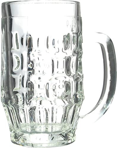 6 Bierseidel Bierkrüge aus Glas Biergläser mit Henkel, mit Dekorschild, 0,3 Liter geeicht mit Füllstrich