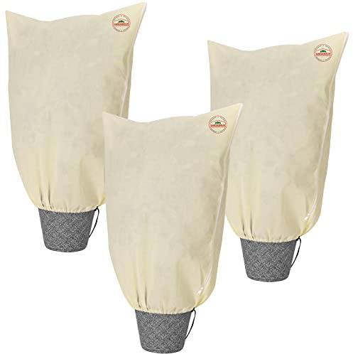 Gardebruk® Kübelpflanzensäcke 3er Set 200x240 cm 70g/m² Reißverschluss Garten Frostschutzhaube Winterschutz für Pflanzen Pflanzenschutzvlies Beige