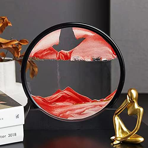 Yevheniy Fließende Sandmalerei,3D Tiefsee Sandbilder zum Drehen in Bewegung Display Fließender Sand Rahmen,Tischlampe Fließende Quicksand Painting Sandscape Sandbild Heimbüro-Dekoration (rot, 7 Zoll)