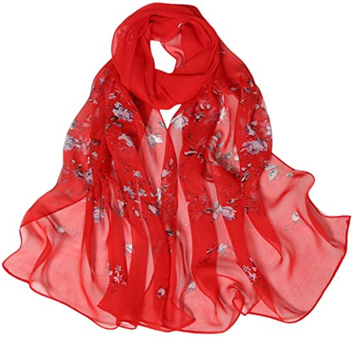 FAIRYGATE Schal Rot Damen Kopftuch Damen Chiffon Schal Stola Damen für Abendkleid Festlich Hochzeit Braut Frühling Sommer Großes Tuch Damen Elegant A4208