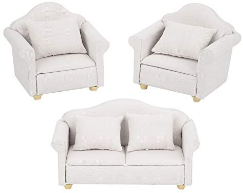 3 STÜCKE Mini Puppenhaus Sofa, 1:12 Plaid Sofa Kissen Miniatur Wohnzimmer Sessel Set Zubehör Zimmer Möbel Spielzeug für Puppenhaus Dekoration (Weiss)